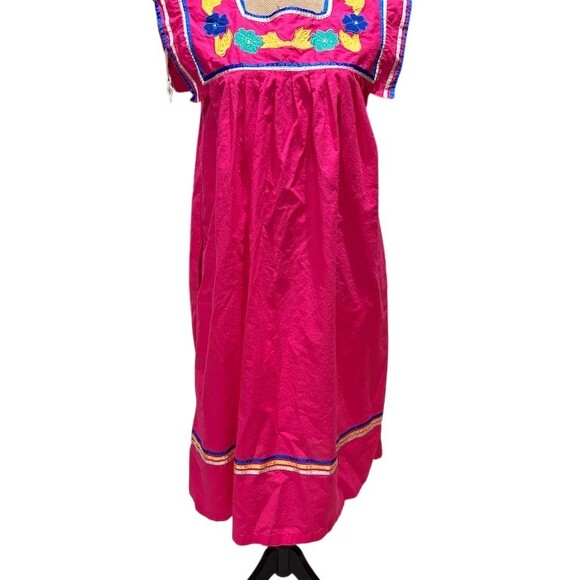 Club Caribe Dress Womens L Pink Embroidered Long Boho Square Neck Pockets - Picture 1 of 9
